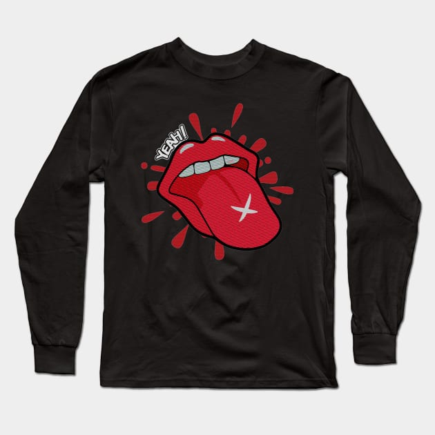 Yeah, Rock &amp; Roll!!. Rock language customized with a cross on the tip and the expression: Yeah!! Stick out your tongue, smile! Long Sleeve T-Shirt by Rebeldía Pura